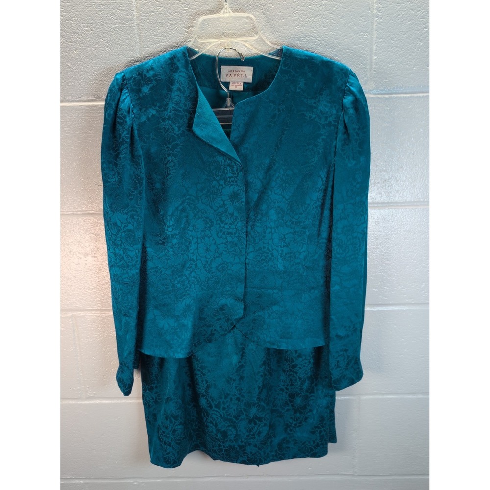 Vintage Adrianna Papell Size 10 Floral Silk Suit Elegant Retro Cocktail